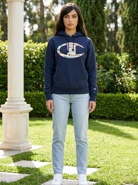 Champion Navy Logo Hooded Sweater